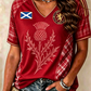 Women's SCOTLAND Printed V-neck off-shoulder short-sleeved T-shirt