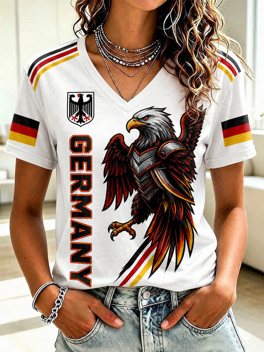 Women's Germany Football Printed V-neck T-shirt