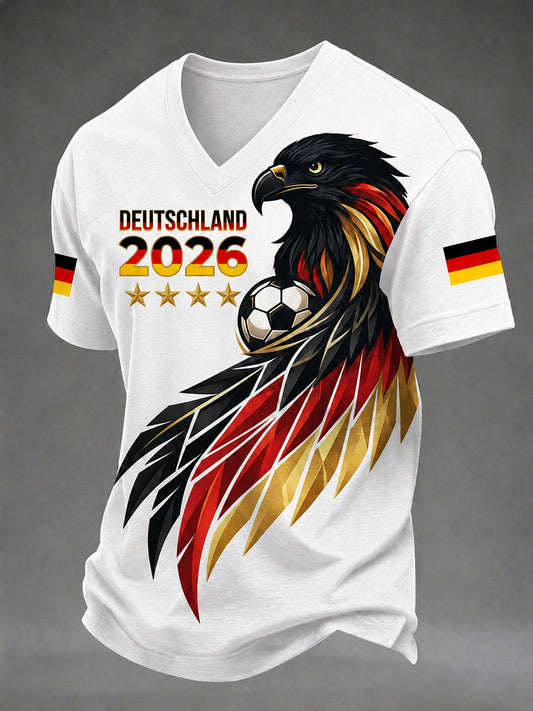 Men's German Football Fan Printed V-neck T-shirt