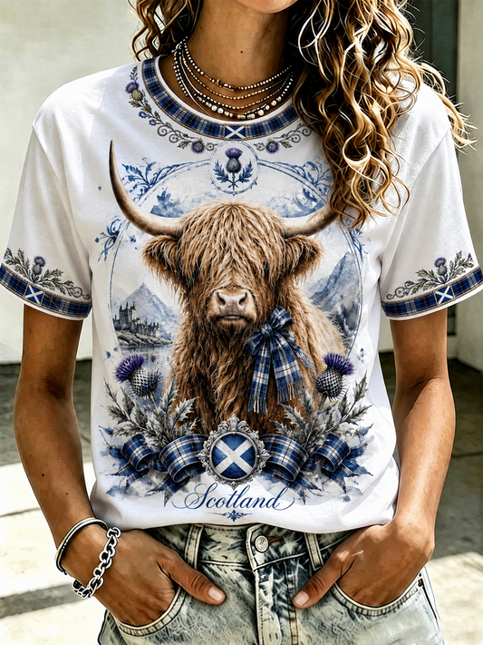 Women's Highland cow print short-sleeved T-shirt