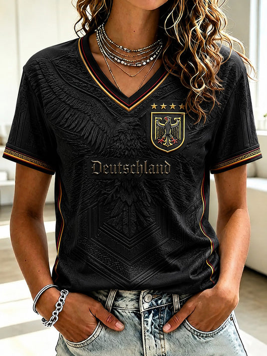 Women's Germany Football Printed V-neck T-shirt