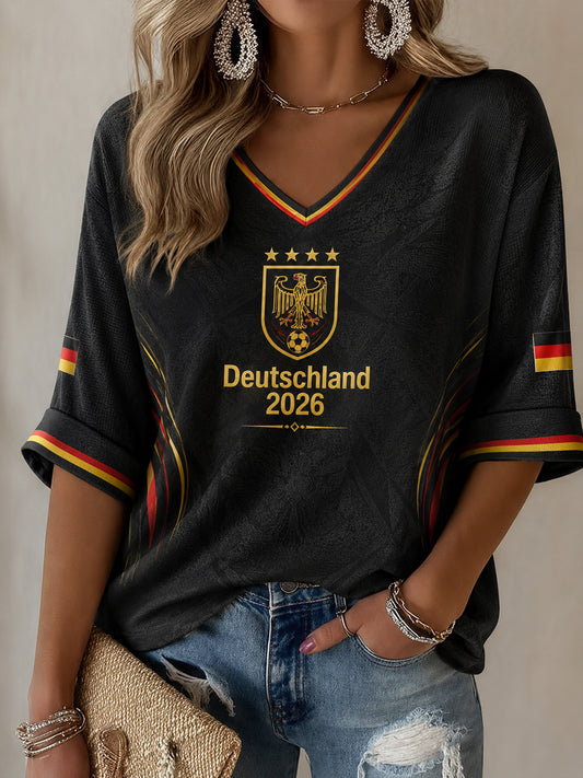 Women's Deutschland Football Fan Print Casual T-shirt