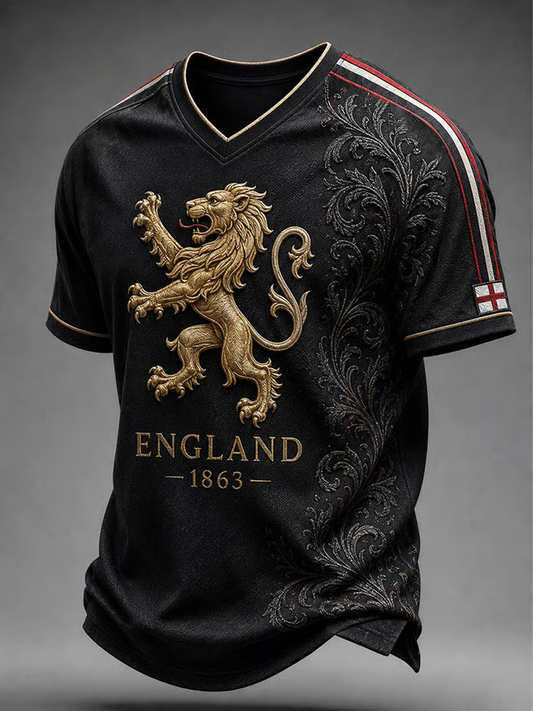 Men's UK Football Lover England Printed V-neck T-shirt